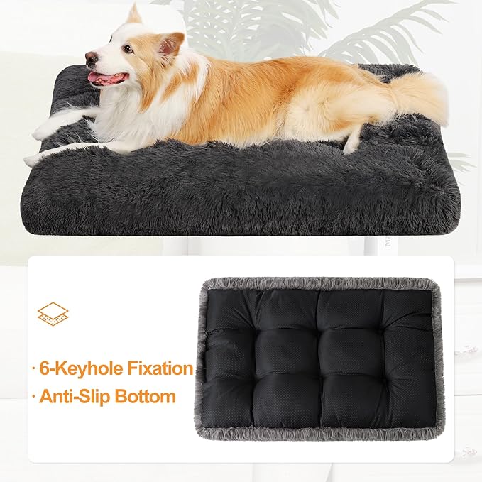 KSIIA Dog Crate Bed Washable Jumbo Dog Beds for Large Dogs Deluxe Plush Fluffy Comfy Thick Kennel Pad Anti-Slip & Anti-Scratch Pet Sleeping Mat, 48 x 29 Inch, Dark Gray