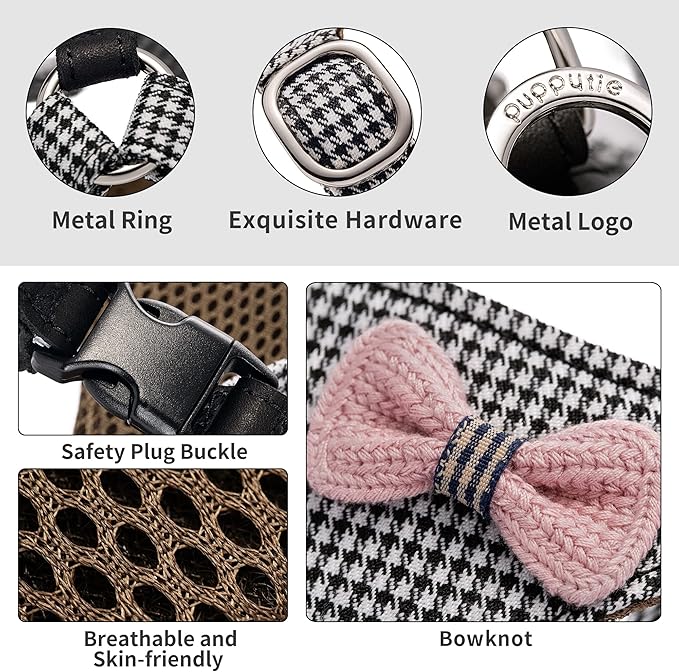 Puppytie No Pull Dog Harness with Multifunction Dog Leash,Soft Adjustable No Choke Escape Proof Pet Harness Vest for Medium Dogs,Knitted Black-White,M