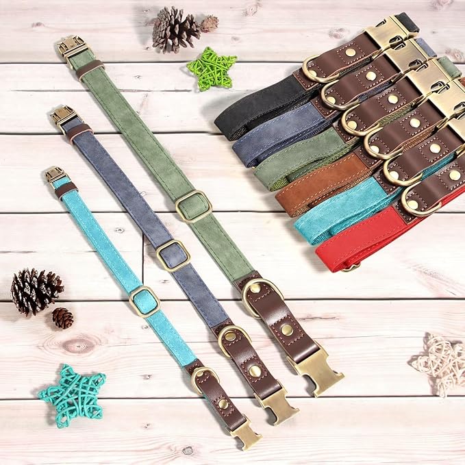 Didog Soft Padded Leather Dog Collars for Small Dogs, Classic Heavy Duty Dog Collars Adjustable with Quick Release Metal Buckle,Green,S Neck 10-15"