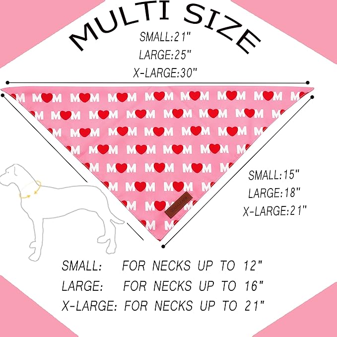 Realeaf Mothers Day Dog Bandanas 2 Pack, Reversible I Love My Mom Pet Scarf for Boy and Girl, Premium Durable Fabric, Valentines Day Bandana for Medium Large Dogs (Large)