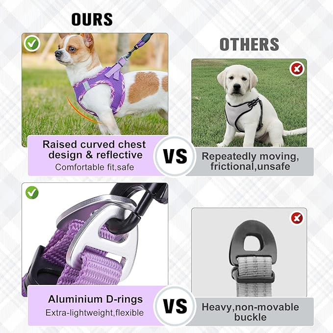 BEAUTYZOO Dog Harness and Leash Set for Small Medium Dogs,No Pull Step-in Harness for Puppy S M Sized Dogs and Cats,Air Mesh Adjustable Breathable Soft No Chock Escape Proof Vest Harnesses,Purple XXS