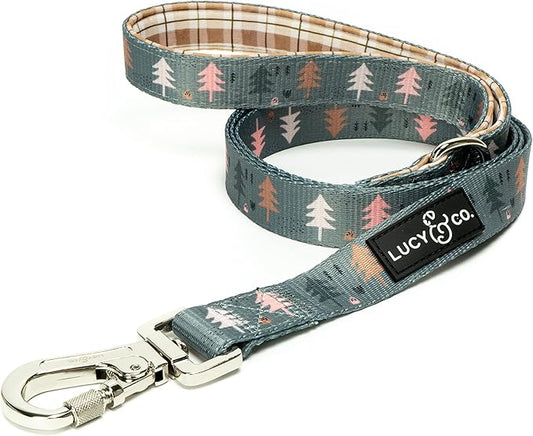 Lucy & Co. Designer Dog Leash - Pet Accessories - Thick Dog Leash - Padded Handle for Comfort - Purple with Green Floral - 5 Foot (Neutral Brown Plaid Blue Trees, Small)