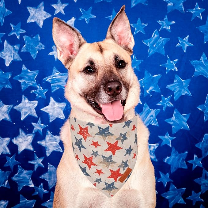 PTDECOR American Flag Dog Bandana Flag Stars Patterns, Patriotic Pet Scarf Reversible Triangle 4th of July Bandanas for Medium Large Dogs Pets (Large)