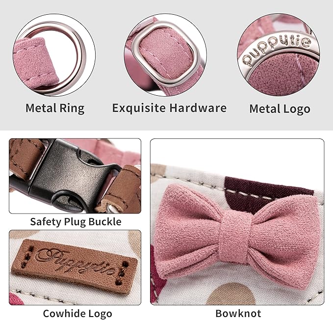 Puppytie No Pull Dog Harness with Multifunction Dog Leash,Soft Adjustable No Choke Escape Proof Pet Harness Vest for Medium Dogs,Polka dots Smoke Grey,M