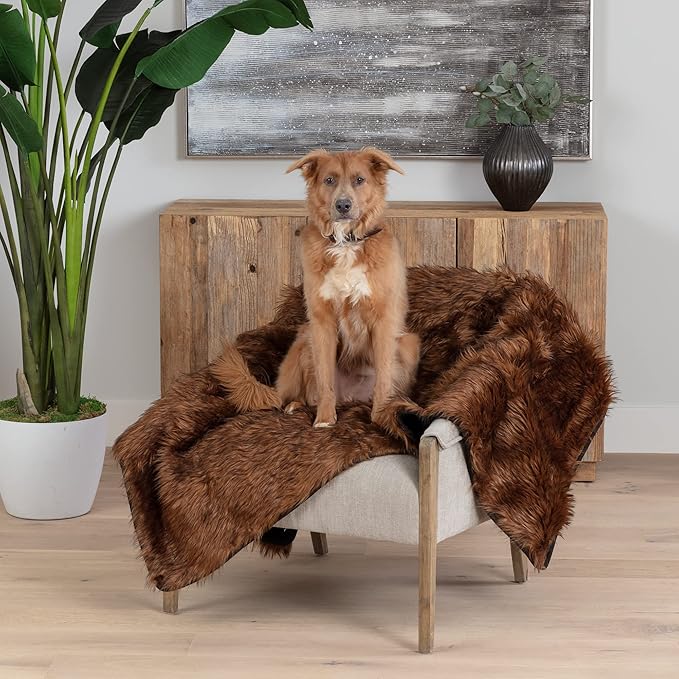 Waterproof Faux Fur Dog Blanket - Waterproof Dog Blanket for Bed, Couch or Dog Crate - Brown [50"x60"]