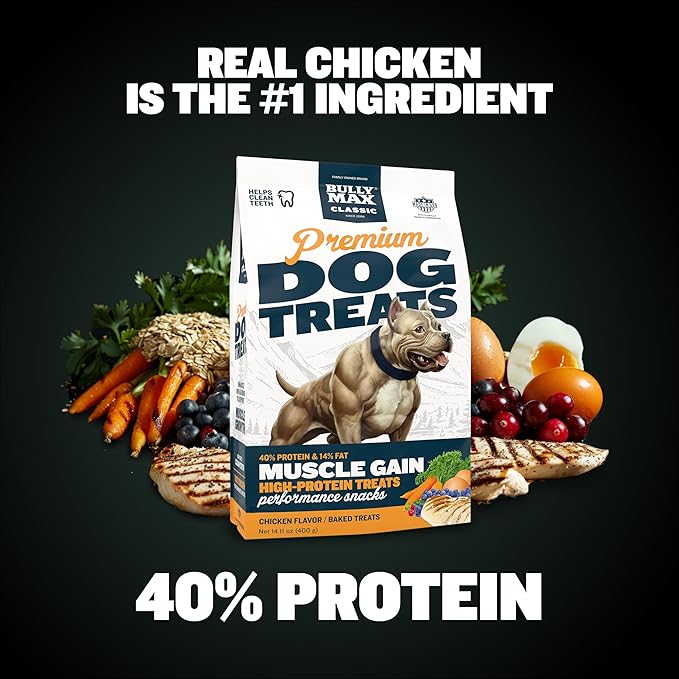 Bully Max Premium High Protein Dog Treats for Puppy & Adult Dogs - Training Dog Food Treats with 40% Protein, Real Meat, Veggies & BCAAs for Small, Medium & Large Breeds - Chicken Flavor (2 Pack)