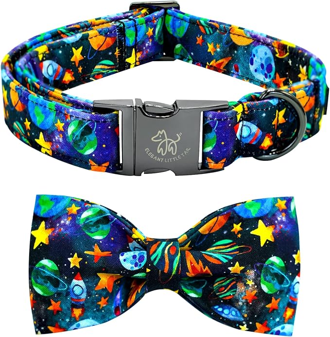 Elegant little tail Dog Collar, Boy Pet Collrs Blue Durable Soft Bowtie Dog Collar Adjustable Dog Collars for Small Medium Large Dogs