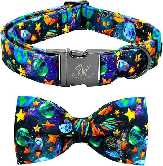 Elegant little tail Dog Collar, Boy Pet Collrs Blue Durable Soft Bowtie Dog Collar Adjustable Dog Collars for Small Medium Large Dogs