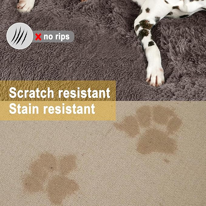 Codi Dog Bed for Couch - Calming Dogs Beds for Medium Pets, Fluffy Plush Cats Mat, Anti Anxiety Pet Mats with Removable Washable Cover Protector for Sofa, Ash Brown, 35x31x5 inches