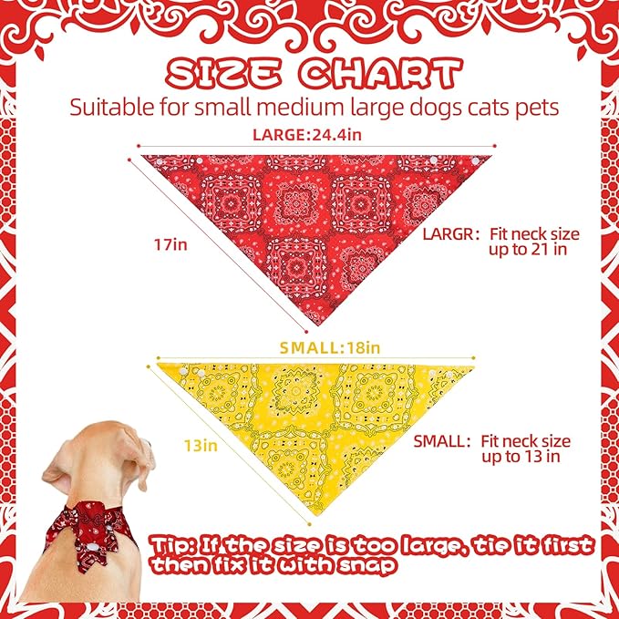 PAWCHIE Dog Bandanas Small Reversible Styles Pet Triangle Scarf Bibs - Adjustable with Two Snaps - Kerchief Set Accessories for Dogs, Puppy, Cats, L