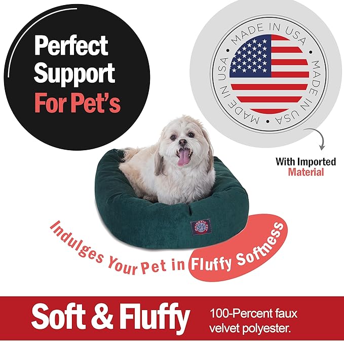 Majestic Pet 24 Inch Micro Velvet Calming Dog Bed Washable 24x19x7 (inch) – Cozy Soft Round Donut Dog Bed with Spine for Head Support - Pet Bed Small – Marine (2025)