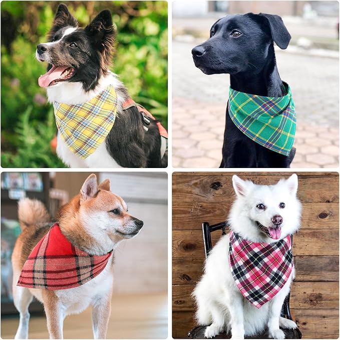 Segarty 30 Pack Triangle Dog Bandanas, 22.8"x15.7" Plaid Bibs Washable Pet Scarf Accessories Bulk for Small Medium Dogs Cats Large Puppy, Adjustable Reversible Boy Pets Birthday Kerchief