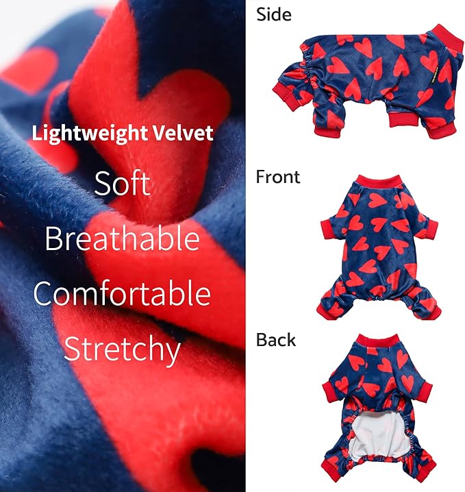 Fitwarm Valentines Day Sweet Hearts Dog Pajamas, Dog Winter Clothes for Small Dogs Girl Boy, Lightweight Velvet Pet Jumpsuit, Cat Onesie, Dark Blue, Red, XL
