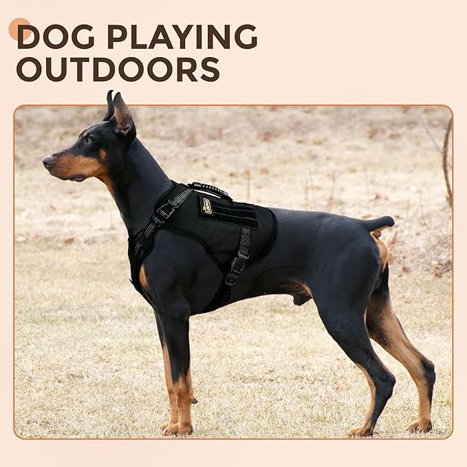Tactical Dog Harness for Large Dogs, No Pull Adjustable Dog Harness with Water Bottle Bag and Pocket, Adjustable Reflective K9 Training Vests for Dogs for Training, Walking, Hiking M