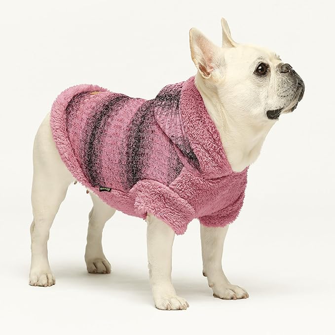 Fitwarm Fuzzy Dog Sweater, Knitted Winter Dog Clothes for Small Dogs Girl, Pet Cat Hooded Outfit, Heather Pink, Black, XXL