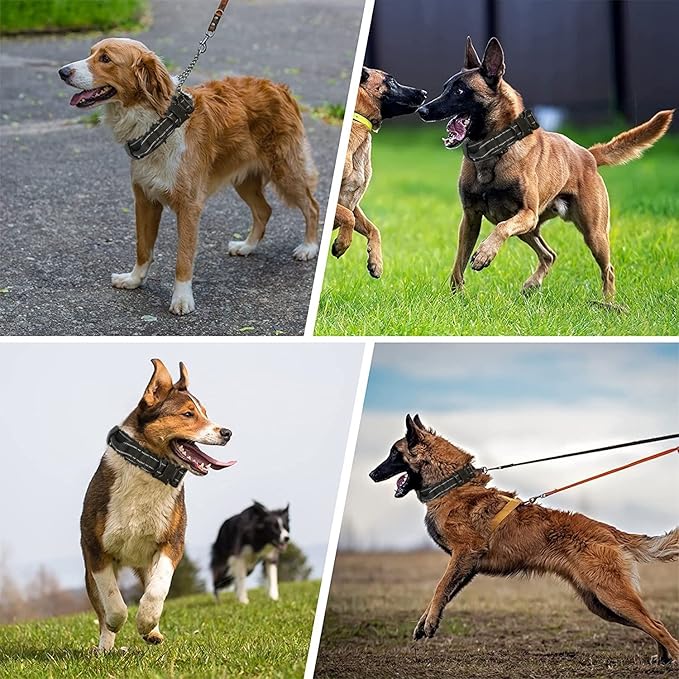 KCUCOP Tactical Dog Collar for Medium & Large Dogs - Military Nylon Heavy Duty Collar with Handle, Reflective Strip & Metal Buckle for Training, Outdoor (Black Reflective, XLarge)