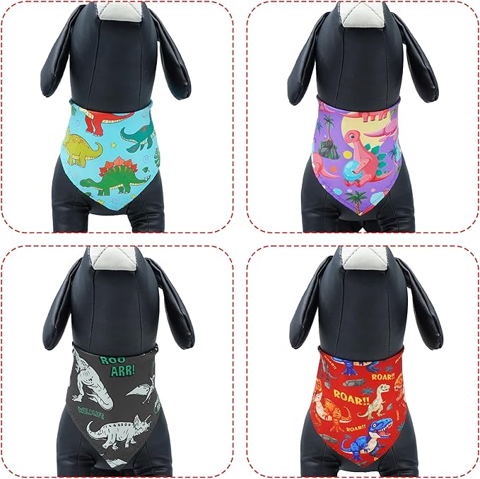 10PCS Dinosaur Dog Bandanas Pack for Small XS Breed Dog Pink Purple Yellow Blue Kerchief Triangle Bibs Scarves for Boys and Girls Grooming Costume