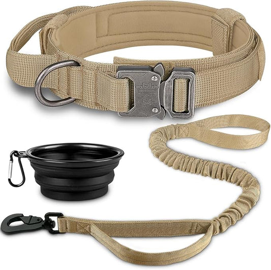 COOYOO Tactical Dog Collar Set - Adjustable Military Nylon Collar with Control Handle and Heavy Metal Buckle for Medium and Large Dogs