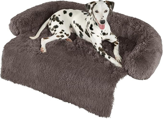 Codi Dog Bed for Couch - Calming Dogs Beds for Large Pets, Fluffy Plush Cats Mat, Anti Anxiety Pet Mats with Removable Washable Cover Protector for Sofa, Ash Brown, 41x37x6 inches
