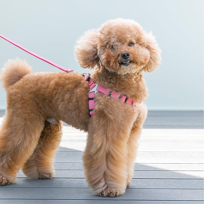 EXCELLENT ELITE SPANKER No Pull Dog Harness Adjustable Nylon Step-in Easy Pet Vest Chest Strap with Reflective and Leash Ring for Small Medium Large Breed Dogs Training Walking(Pink-L)