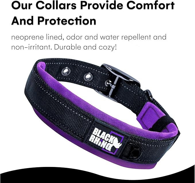 Black Rhino - The Comfort Collar Ultra Soft Neoprene Padded Dog Collar for All Breeds, Dog Collars for Large Dogs - Heavy Duty Adjustable Reflective Weatherproof (Small, Purple/Bl)