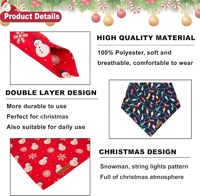 ADOGGYGO Christmas Dog Bandana, Snowman Xmas Pet Scarf, Premium Durable Fabric, Christmas Bandanas for Small Dogs Pets (Small)