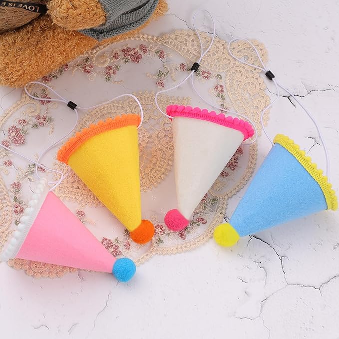 Dog Birthday Hat Set for Small Medium Dogs Cat Puppies, Mini Party Hat with Adjustable Headbands, Cute Pet Hat with Pompons for Birthday Christmas Party Decoration Accessories (Small 3.5 inch 10pcs)