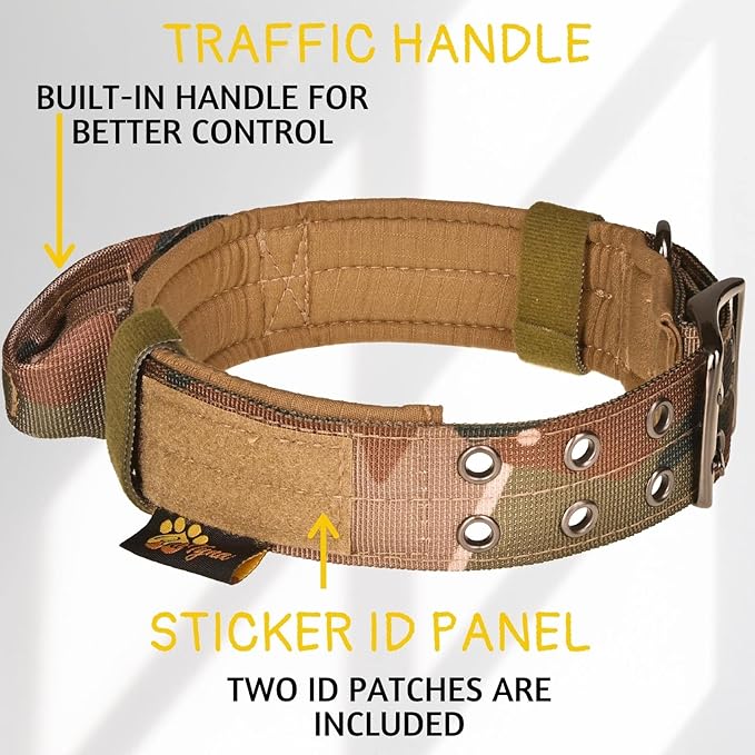 ADITYNA Heavy Duty Dog Collar for Extra-Large Dogs - Camo Big XL Collar with Handle for Training, and Walking - Wide, Thick, Tactical, Soft Neoprene Padded
