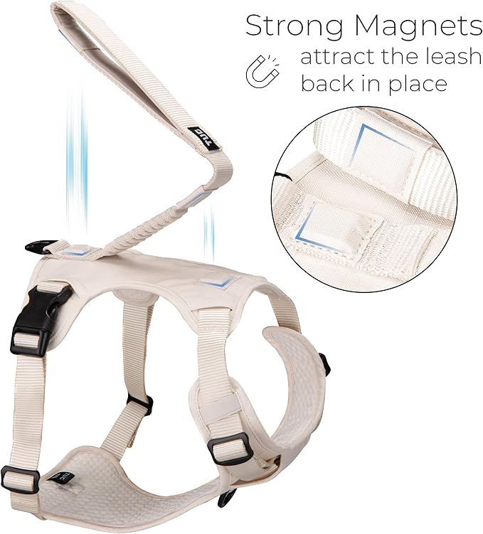 TUG Grab Dog Harness | Integrated Traffic Leash Magnetically Attached for Quick Control (Large/Cream)