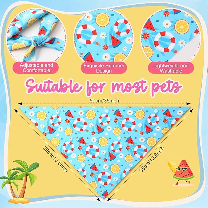 Preboun 50 Pcs Hawaiian Dog Bandanas Bulk Summer Themed Bandanas for Dogs Pet Kerchief Scarf Bibs for Hawaiian Small Medium Large Pet Puppy Costume Accessories