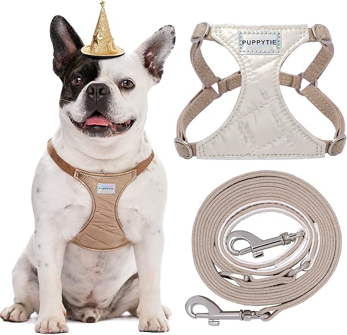 Puppytie No Pull Dog Harness with Multifunction Dog Leash,Soft Adjustable No Choke Escape Proof Pet Harness Vest for Medium Dogs,Glossy Pearl White,M