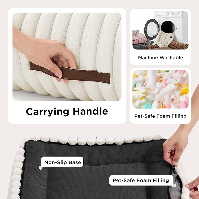 Bedsure Cute Couch for Pets - Fluffy Pet Sofa with Premium Soft Corduroy Fleece, Fuzzy Cat Beds for Indoor Cat with Removable Washable Cover, Supportive Pet Chair, 24inch, Cream