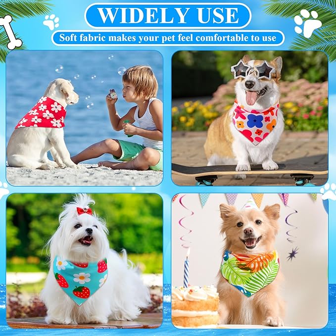 72 Pcs Hawaiian Dog Bandanas Bulk Summer Triangle Scarf Fruit Cat Bibs Puppy Scarf Flower Pet Bandanas for Puppy Cat Birthday Party Costume