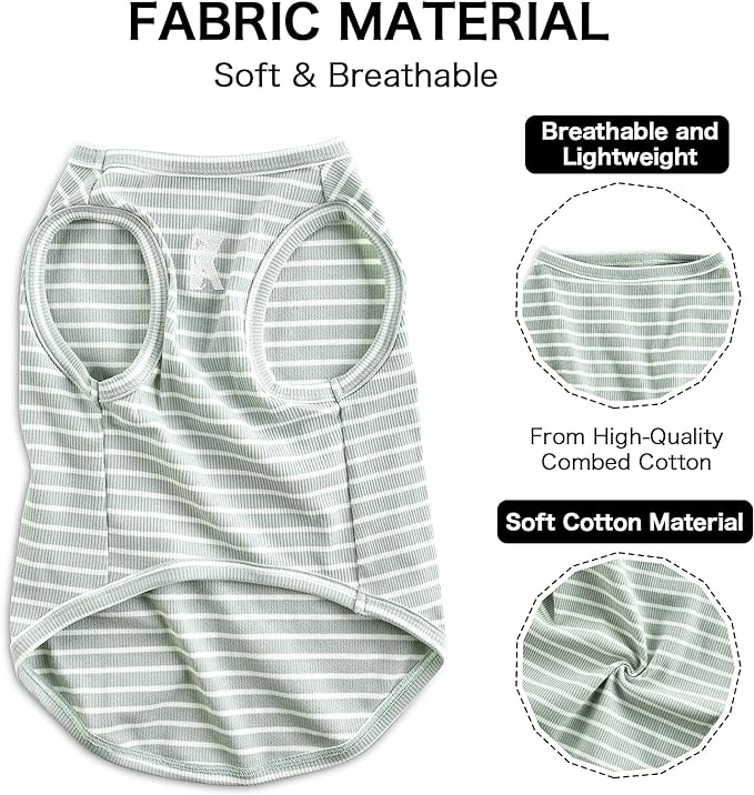 Koneseve Dog Shirt Vest Lightweight Stretchy Dog T-Shirts Soft Cool Sleeveless Stripe Vests Breathable Clothes for Puppy Kitty Cats Small Medium Large Dogs 2 Pack Pink + Green [ M/Medium ]