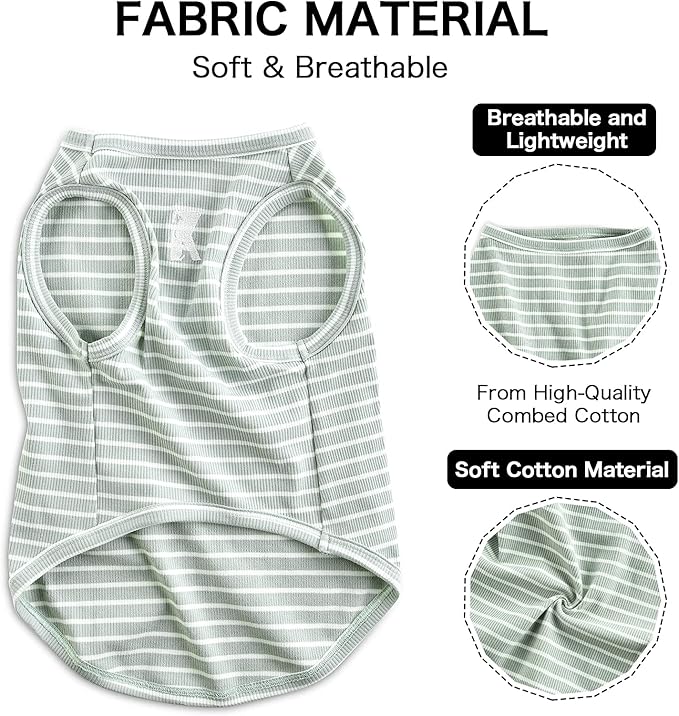 Koneseve Dog Shirt Vest Lightweight Stretchy Dog T-Shirts Soft Cool Shirts Sleeveless Stripe Vests Breathable Clothes for Puppy Kitty Cats Small Medium Large Dogs 2 Pack Pink + Green [ L/Large ]