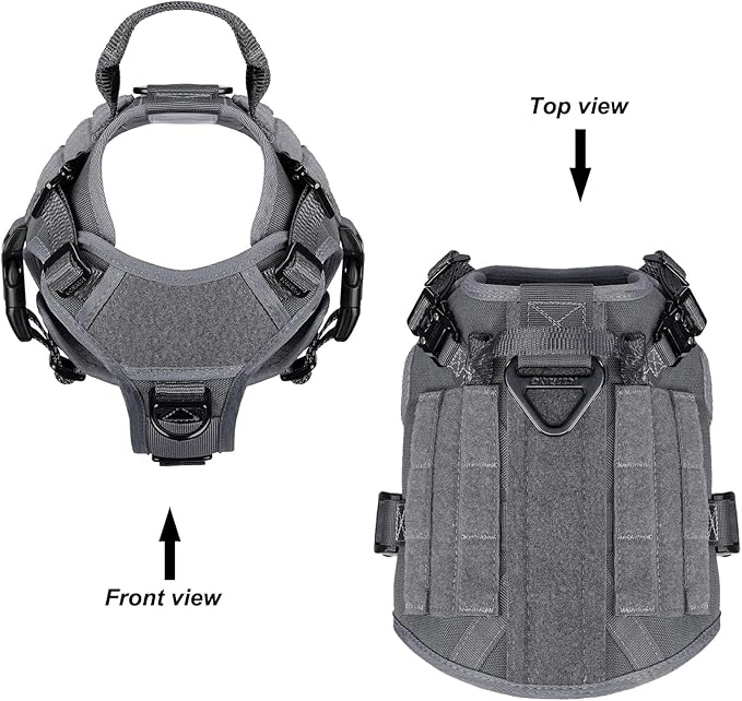 ICEFANG Tactical Dog Harness, Small Size,2X Metal Buckle,Working Dog MOLLE Vest with Handle,No Pulling Front Leash Clip,Hook and Loop Panel