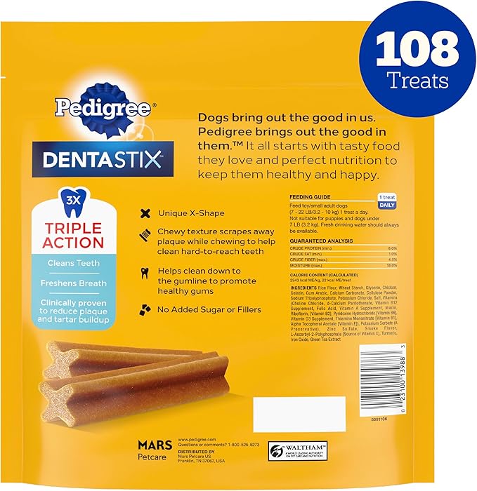 Pedigree Dentastix Small and Toy Breed Dog Treats, Original Flavor, 1.63 lb. Bag (108 Treats)