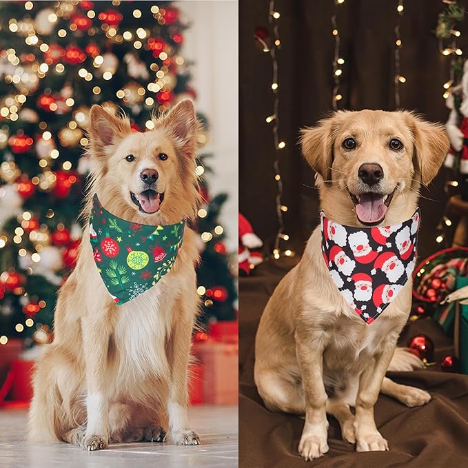 ADOGGYGO 4 Pack Dog Bandana Christmas Dog Scarf Triangle Bibs Kerchief Set Red Green Pet Christmas Costume Accessories Decoration for Extra Large Dogs (X-Large)