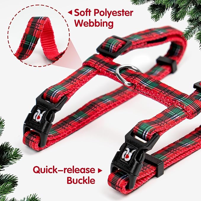 azuza Christmas Plaid Cat Harness and Leash for Walking Escape Proof, Classic Plaid Cat Harness, Soft Adjustable Harness for Cats Neck Girth: 7"-10", Chest Girth: 10"-17"