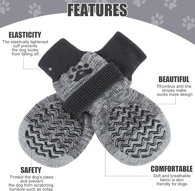 PUPTECK Non-Slip Dog Socks Double Sides Grips for Hardwood Floors Prevents Licking, Dog Shoes for Hot Pavement Booties for Senior Small Medium Large Dogs