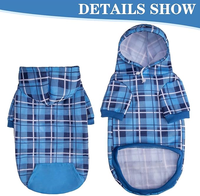 EXPAWLORER Plaid Dog Hoodie - British Style Warm Dog Sweater Shirt with Leash Hole,Pitbull Clothes Outfits,Winter Coat Apparel for All Breeds Puppy Girl Boy-Cat Apparel