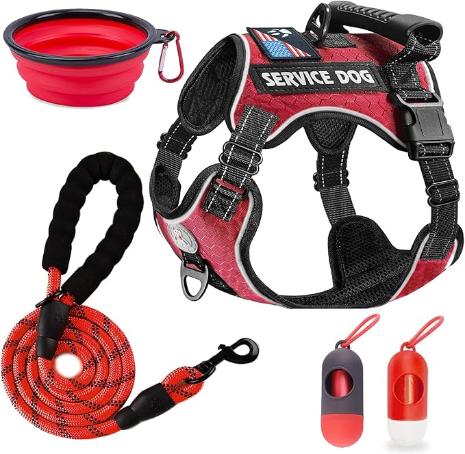 Cymiler Service Dog Vest,No-Pull Dog Harness and Leash Set,Adjustable Oxford Reflective Service Dog Vest Harness with Handle for Outdoor Walking Training,Easy Control for Small Medium Large Dogs