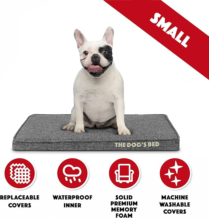 The Dog’s Bed Orthopedic Memory Foam Dog Bed, Small Grey Poly-Linen 28x19 Pain Relief for Arthritis, Hip & Elbow Dysplasia, Post Surgery, Supportive, Calming, Waterproof Washable Covers