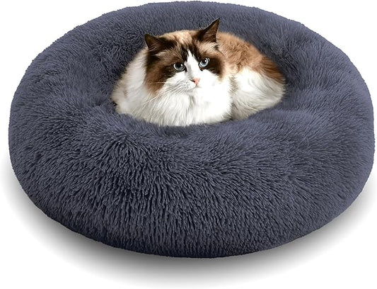 WESTERN HOME WH Calming Dog & Cat Donut Cuddler, Anti-Anxiety Warming Cozy Soft Round Bed, Fluffy Faux Fur Plush Cushion for Small Medium Dogs and Cats (20"/24"/27"/30")