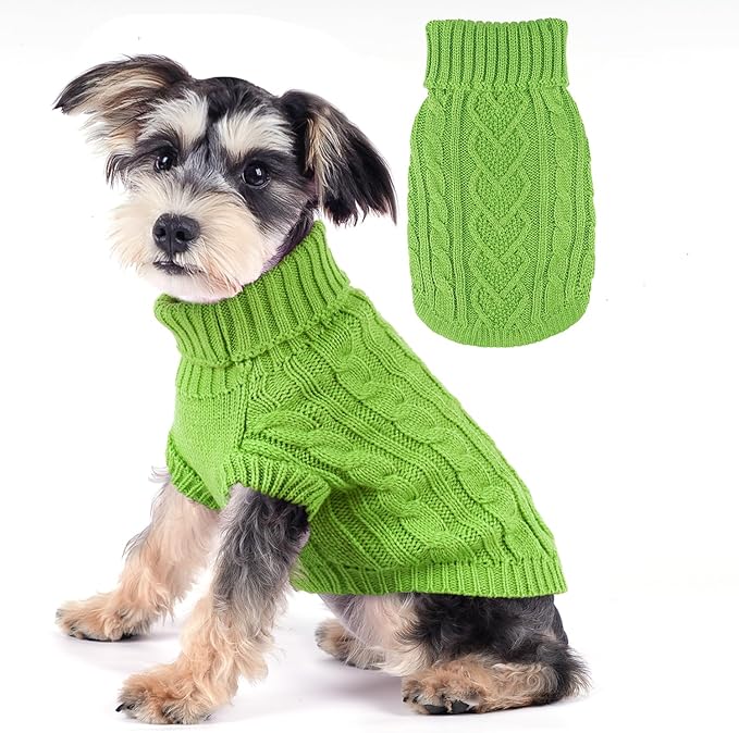 Dog Sweaters Dog Clothes for Small Dogs Dog Knitted Warm Sweater Turtleneck Puppy Clothes Small Dog Pullover Sweater Fall Winter Cat Apparel (Green, Large)