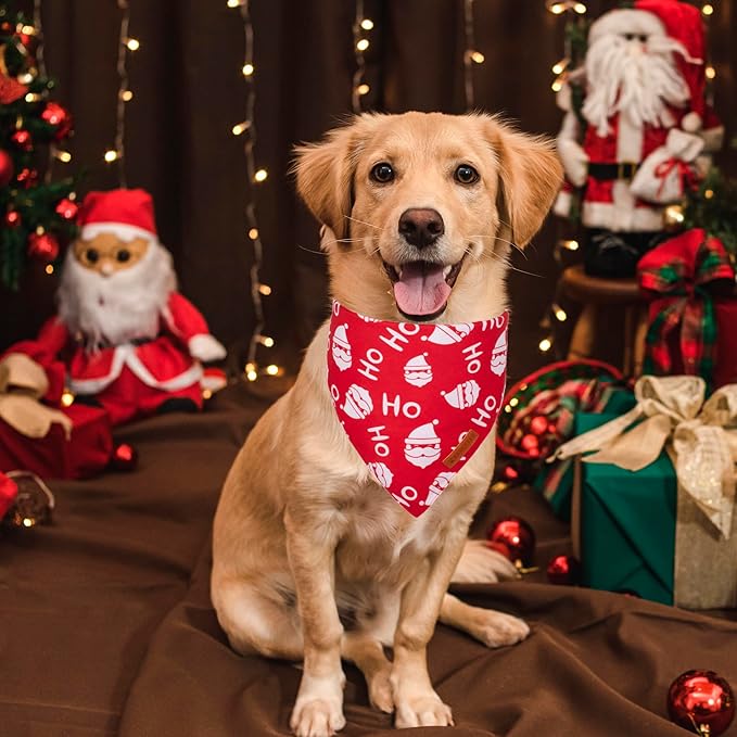 ADOGGYGO Christmas Dog Bandanas 2 Pack, Santa Tree Dog Christmas Scarf Bib, Premium Durable Fabric, Pet Holiday Bandanas for Large and Extra Large Dogs (X-Large)