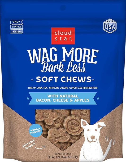 Cloud Star Wag More Bark Less Soft Chews Dog Treats, Bacon, Cheese, & Apples, 6 Oz. Pouch