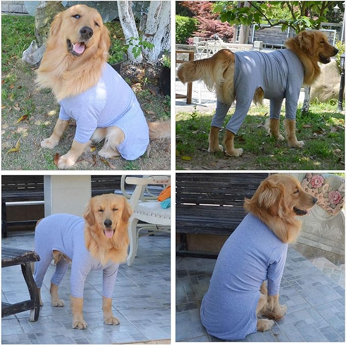 Lovelonglong Four Feet Dog Lightweight Pajamas, Pure Cotton Dog Jumpsuits 4 Legs Dog Onesies T-Shirt Stylish PJS Puppy Costume for Large Medium Small Dogs Gray XXL