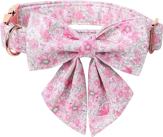 Lionet Paws Design Dogs Collar Cute Flower Sailor Bow Dog Collars for Girl Female Small Medium Dogs with Spring Floral M
