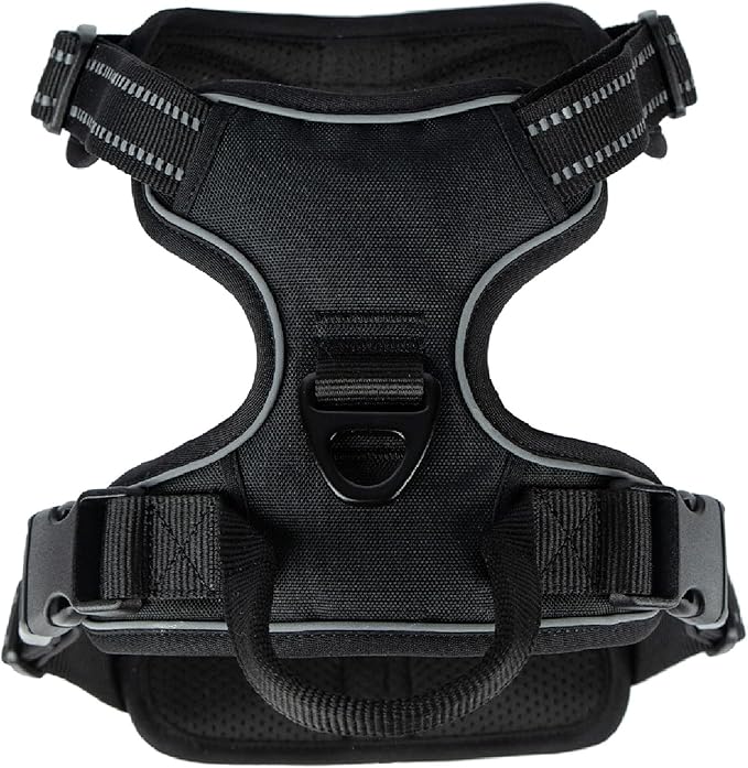 No Pull Dog Harness for Small Dogs, Dual Leash Attachments, Adjustable Soft but Strong Pet Harness with 3M Reflective Technology, Black Nylon, S (Chest: 16-20")